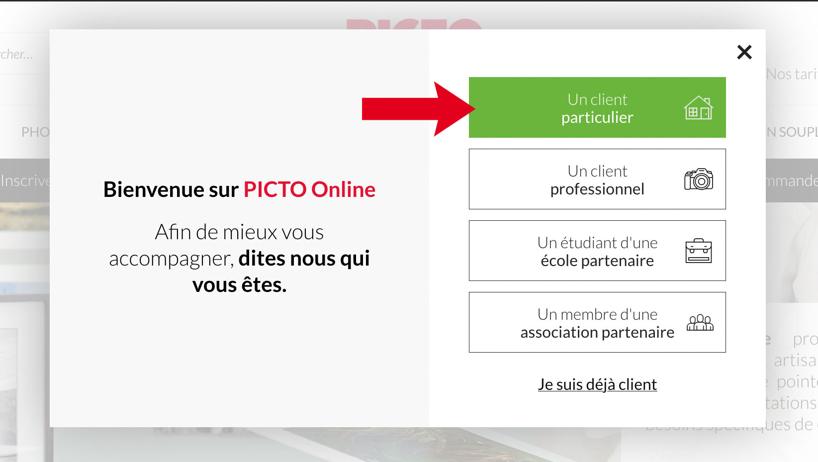 Cr&eacute;ation de votre compte - s&eacute;lection profil